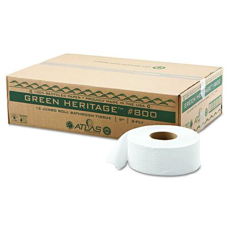 ATLAS PAPER 9 In. White 2 Ply Green Heritage Economy Junior Roll Bathroom Tissue 800, 12Pk 800  (PEC)